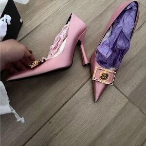 Versace Blush Heels with Gold Detail